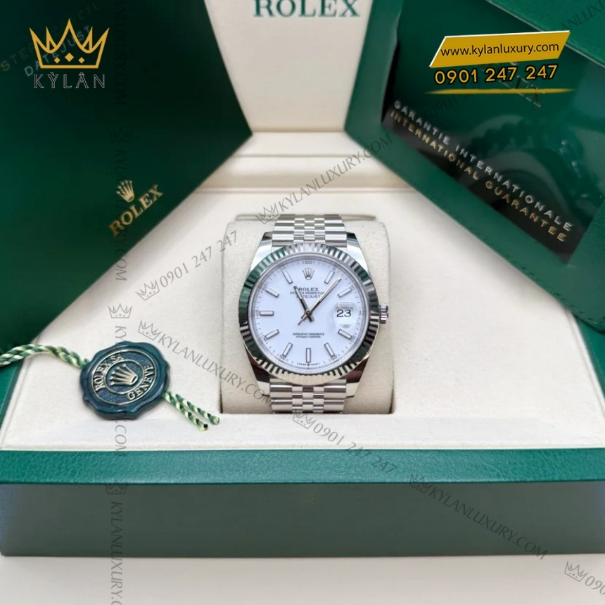 Kỳ Lân Luxury rolex datejust 41 126334 0010 trang coc da quang 7 Đồng hồ Rolex Datejust 41 mặt trắng cọc dạ quang 126334-0010