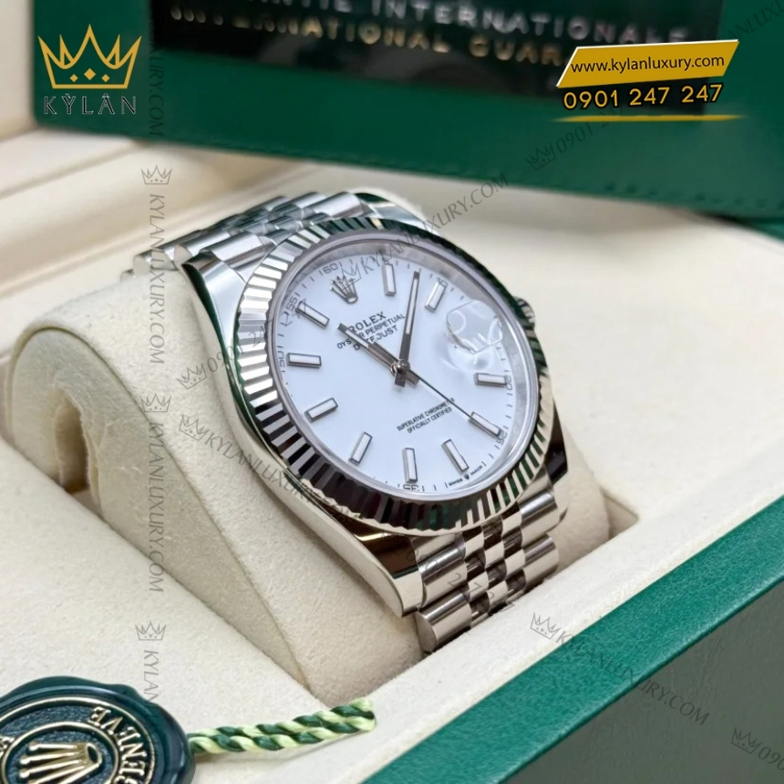 Kỳ Lân Luxury rolex datejust 41 126334 0010 trang coc da quang 8 Đồng hồ Rolex Datejust 41 mặt trắng cọc dạ quang 126334-0010