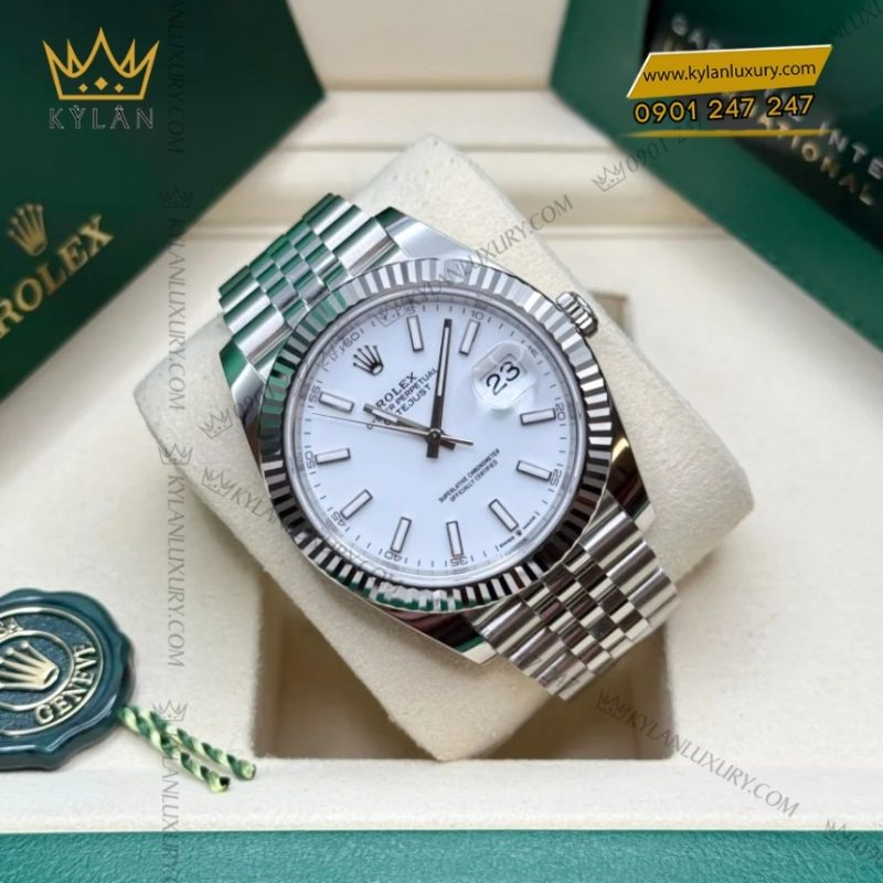 Đồng hồ Rolex Datejust 41 mặt trắng cọc dạ quang 126334-0010