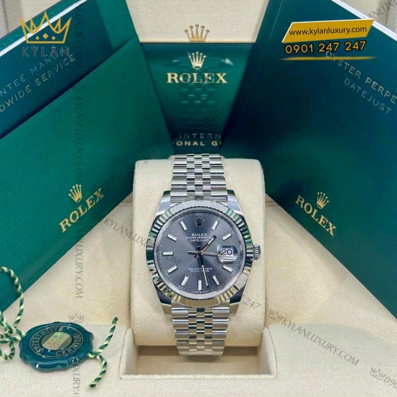 Đồng hồ Rolex Datejust 41 mặt xám cọc dạ quang 126334-0014