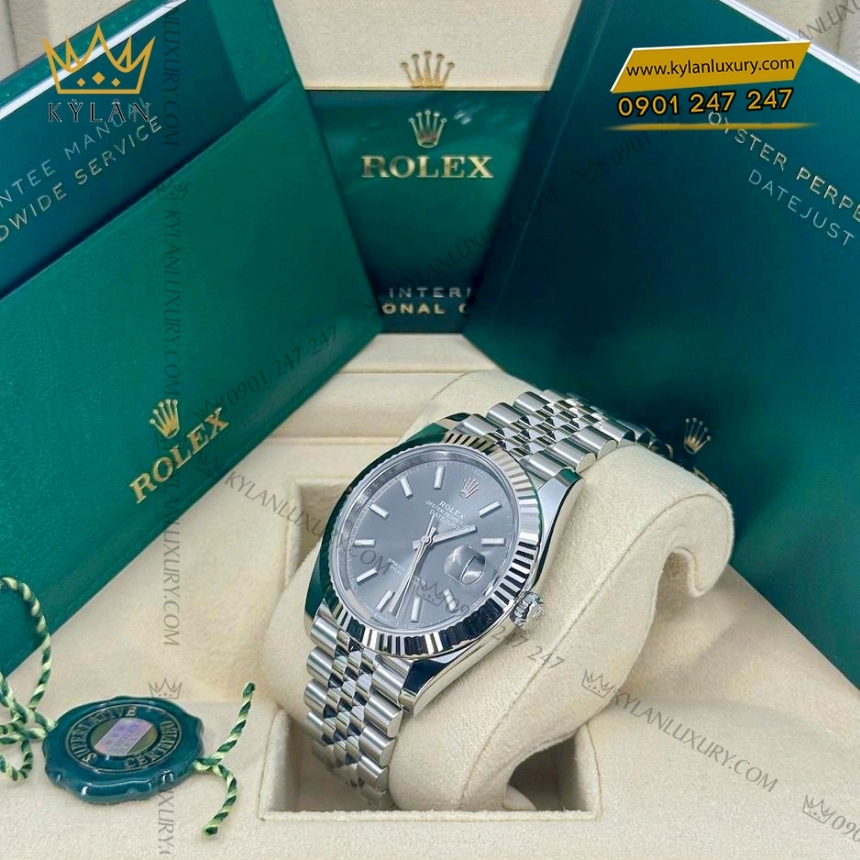 Kỳ Lân Luxury rolex datejust 41 126334 0014 xam coc da quang 5 Đồng hồ Rolex Datejust 41 mặt xám cọc dạ quang 126334-0014