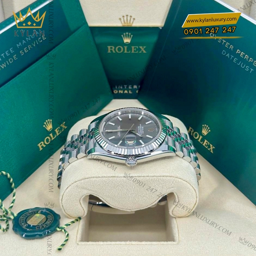 Kỳ Lân Luxury rolex datejust 41 126334 0014 xam coc da quang 8 Đồng hồ Rolex Datejust 41 mặt xám cọc dạ quang 126334-0014