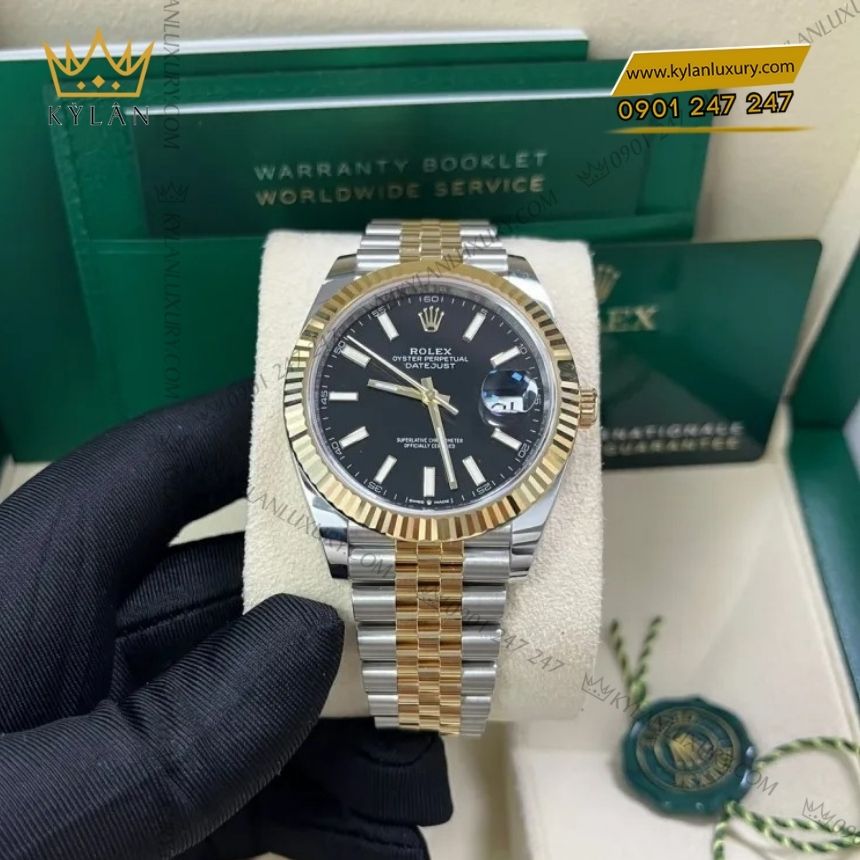 Kỳ Lân Luxury rolex datejust 41 den coc da quang 126333 0014 10 Đồng hồ Rolex Datejust 41 mặt đen cọc dạ quang 126333-0014