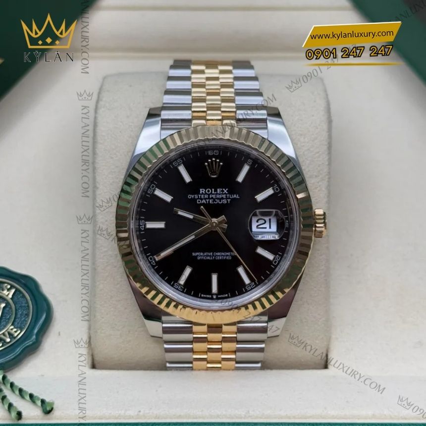 Kỳ Lân Luxury rolex datejust 41 den coc da quang 126333 0014 11 Đồng hồ Rolex Datejust 41 mặt đen cọc dạ quang 126333-0014