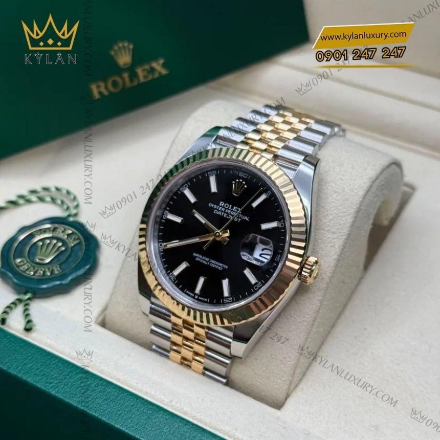 Kỳ Lân Luxury rolex datejust 41 den coc da quang 126333 0014 7 Đồng hồ Rolex Datejust 41 mặt đen cọc dạ quang 126333-0014