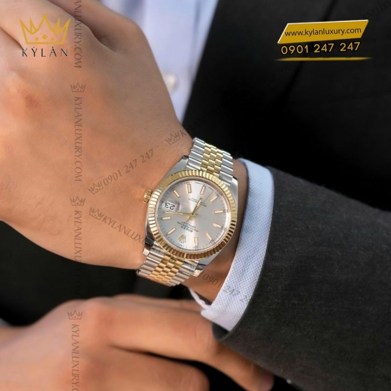 Đồng hồ Rolex Datejust 41 mặt bạc cọc dạ quang 126333-0002