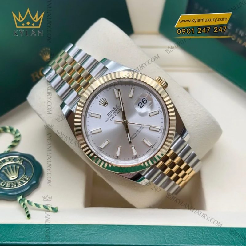 Đồng hồ Rolex Datejust 41 mặt bạc cọc dạ quang 126333-0002