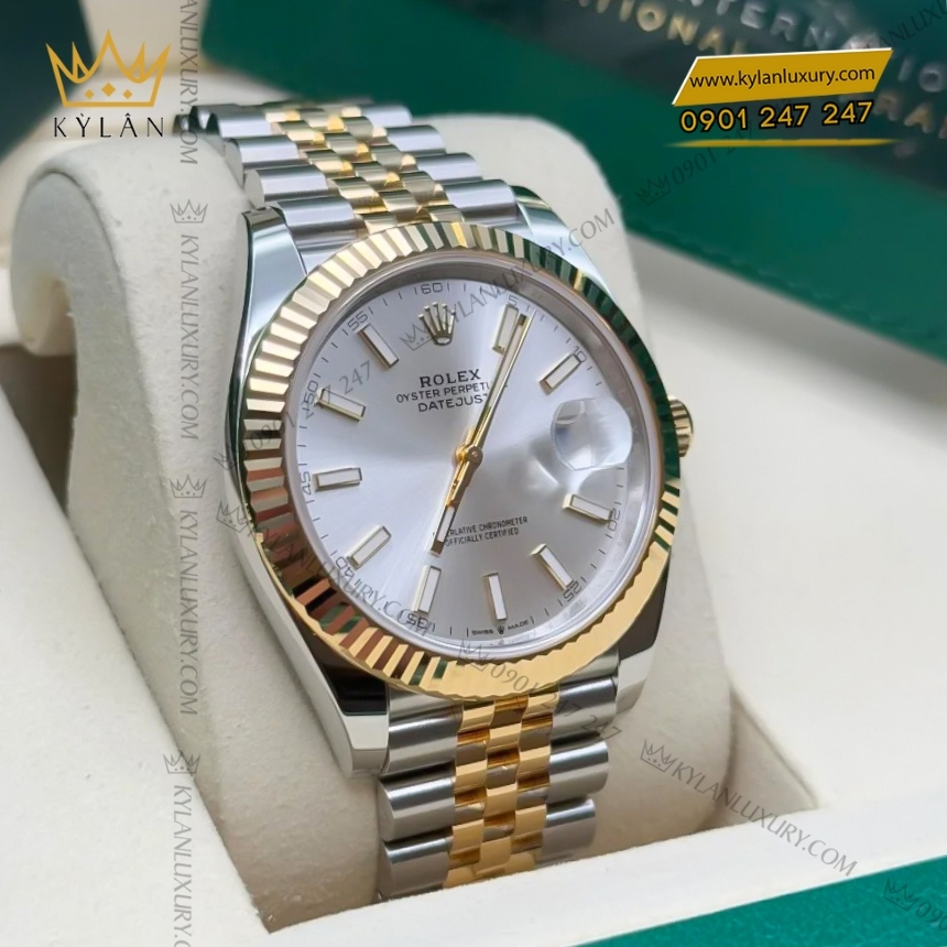 Kỳ Lân Luxury rolex datejust 41 mat bac coc da quang 126333 0002 4 Đồng hồ Rolex Datejust 41 mặt bạc cọc dạ quang 126333-0002