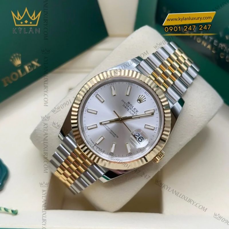 Đồng hồ Rolex Datejust 41 mặt bạc cọc dạ quang 126333-0002
