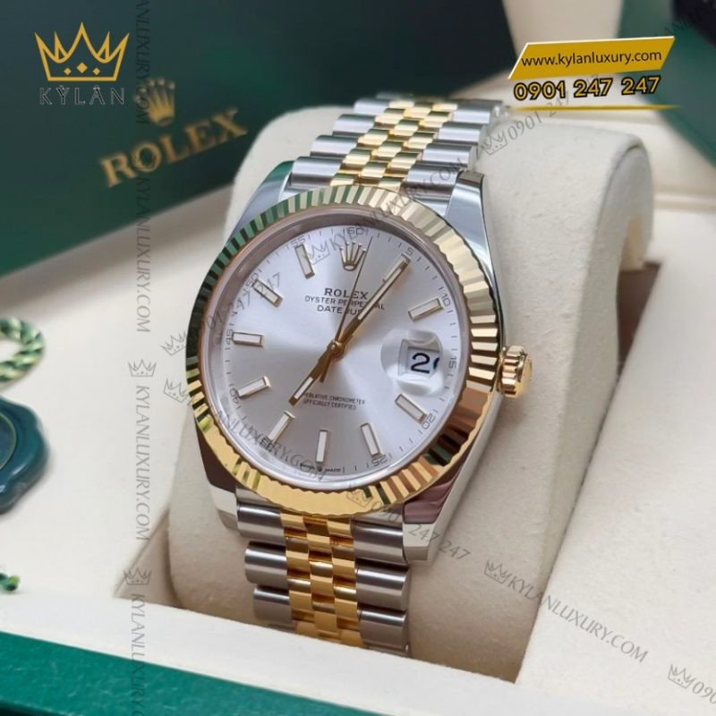Đồng hồ Rolex Datejust 41 mặt bạc cọc dạ quang 126333-0002