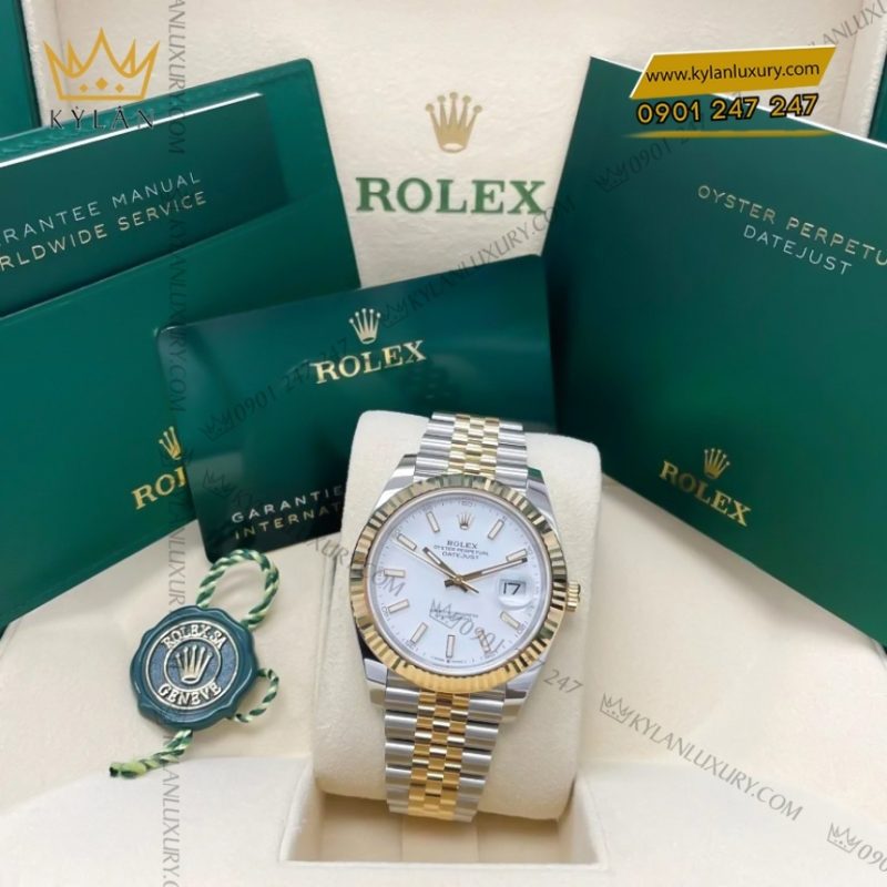 Đồng hồ Rolex Datejust 41 mặt trắng cọc dạ quang 126333-0016
