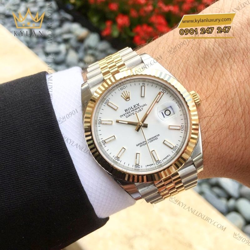 Đồng hồ Rolex Datejust 41 mặt trắng cọc dạ quang 126333-0016