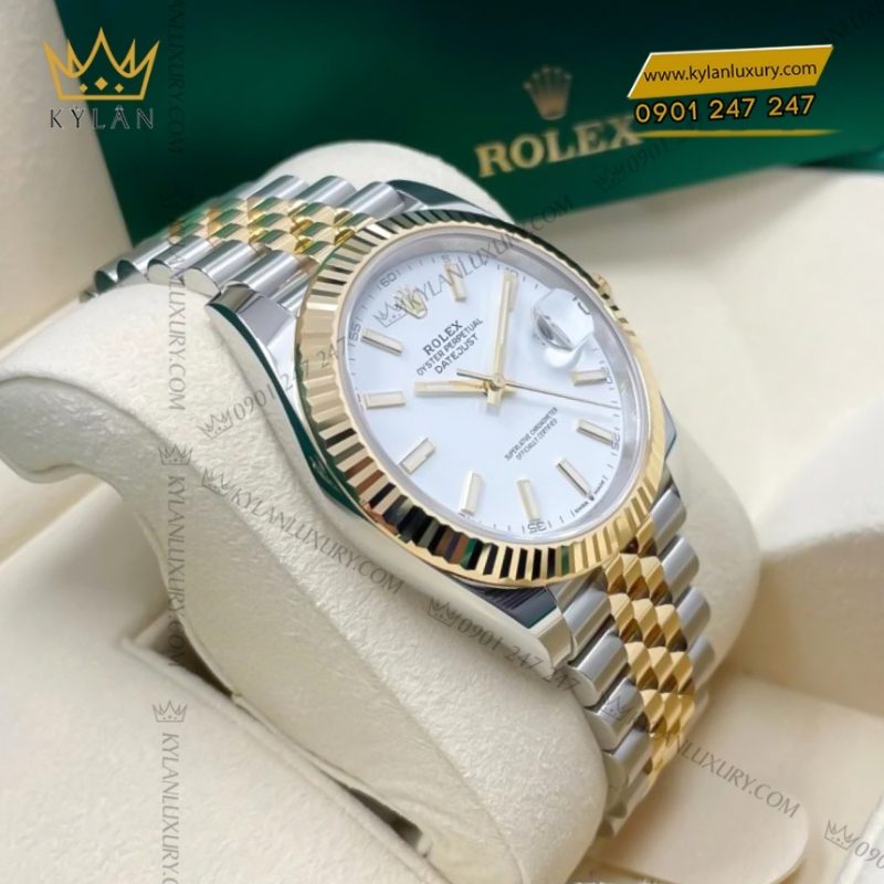 Đồng hồ Rolex Datejust 41 mặt trắng cọc dạ quang 126333-0016