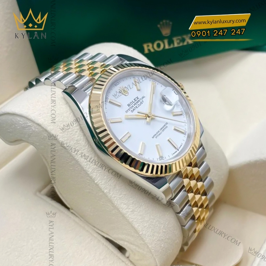 Kỳ Lân Luxury rolex datejust 41 trang coc da quang 126333 0016 6 Đồng hồ Rolex Datejust 41 mặt trắng cọc dạ quang 126333-0016