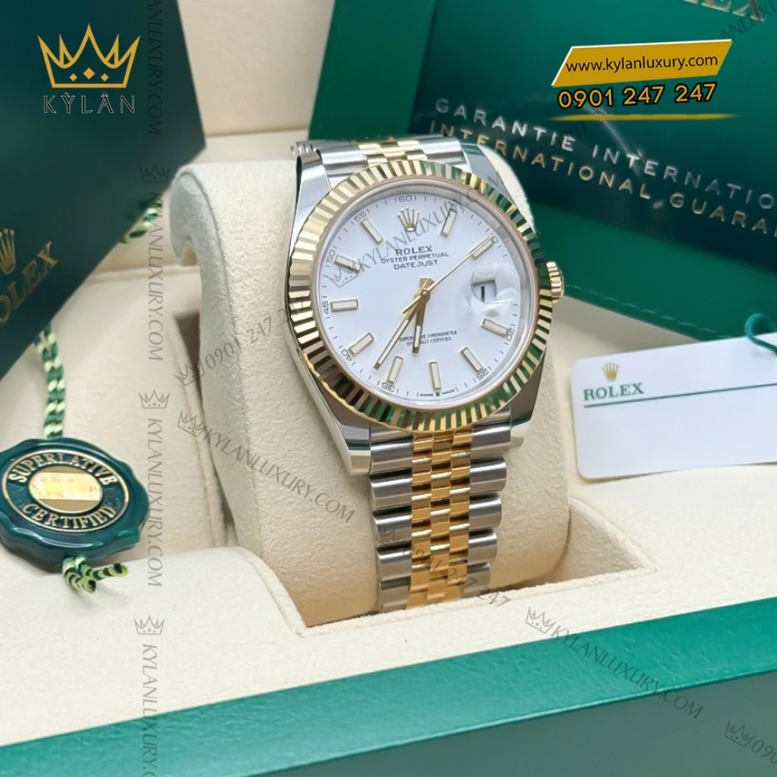 Kỳ Lân Luxury rolex datejust 41 trang coc da quang 126333 0016 7 Đồng hồ Rolex Datejust 41 mặt trắng cọc dạ quang 126333-0016