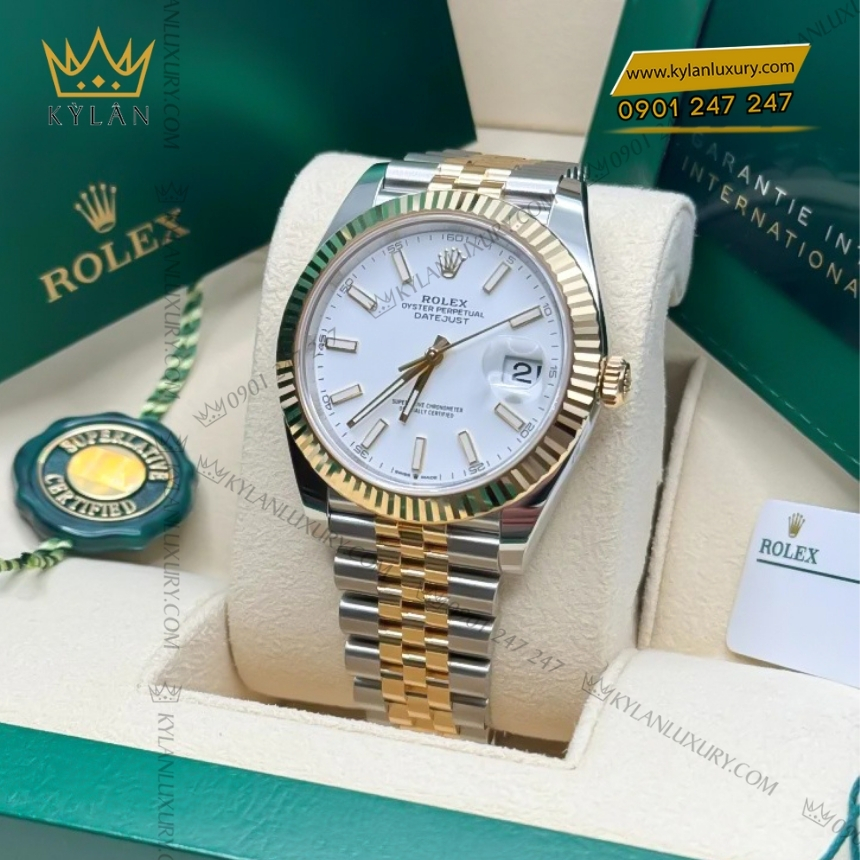 Kỳ Lân Luxury rolex datejust 41 trang coc da quang 126333 0016 8 Đồng hồ Rolex Datejust 41 mặt trắng cọc dạ quang 126333-0016