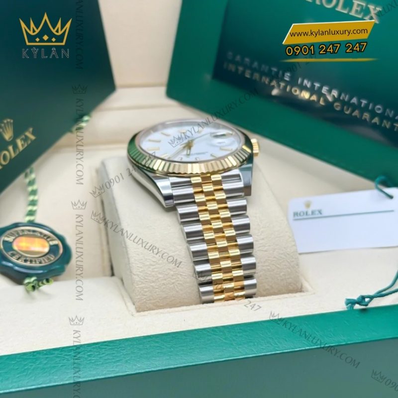 Đồng hồ Rolex Datejust 41 mặt trắng cọc dạ quang 126333-0016