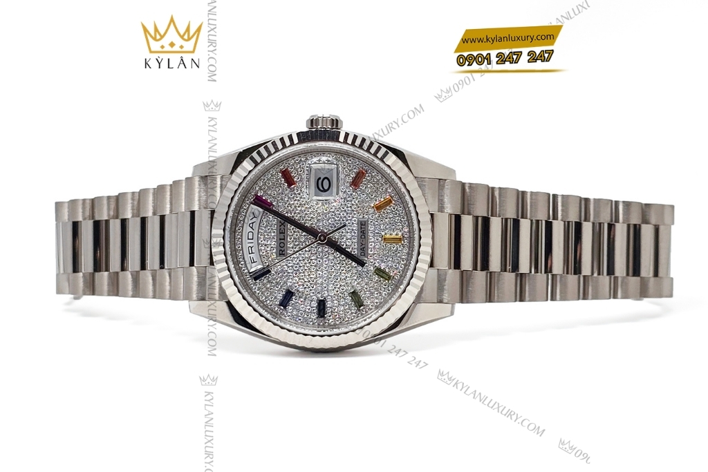 Kỳ Lân Luxury rolex day date 36 128239 0019 vang trang rainbow 11 Đồng hồ Rolex Day Date 36 vàng trắng cọc rainbow 128239-0019