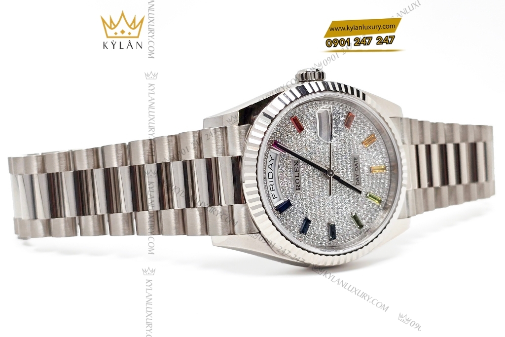 Kỳ Lân Luxury rolex day date 36 128239 0019 vang trang rainbow 12 Đồng hồ Rolex Day Date 36 vàng trắng cọc rainbow 128239-0019