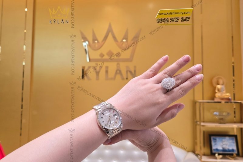 Đồng hồ Rolex Day Date 36 vàng trắng cọc rainbow 128239-0019