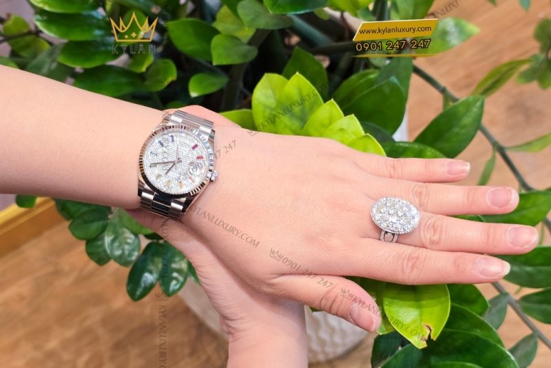 Đồng hồ Rolex Day Date 36 vàng trắng cọc rainbow 128239-0019