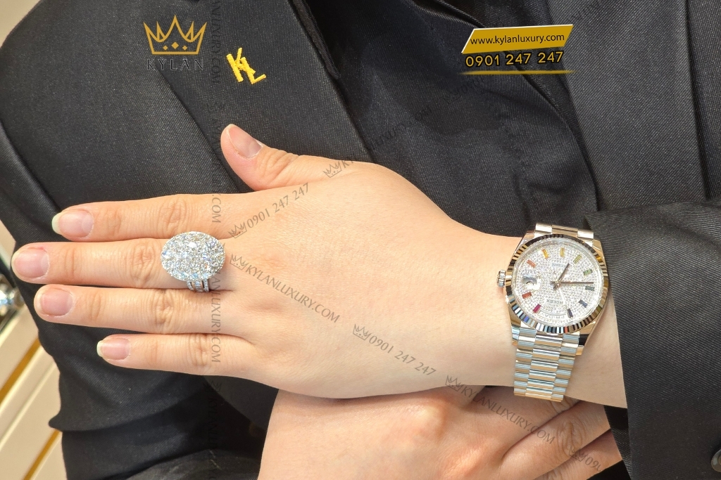 Kỳ Lân Luxury rolex day date 36 128239 0019 vang trang rainbow 6 1 Đồng hồ Rolex Day Date 36 vàng trắng cọc rainbow 128239-0019