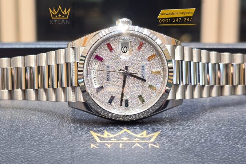 Đồng hồ Rolex Day Date 36 vàng trắng cọc rainbow 128239-0019