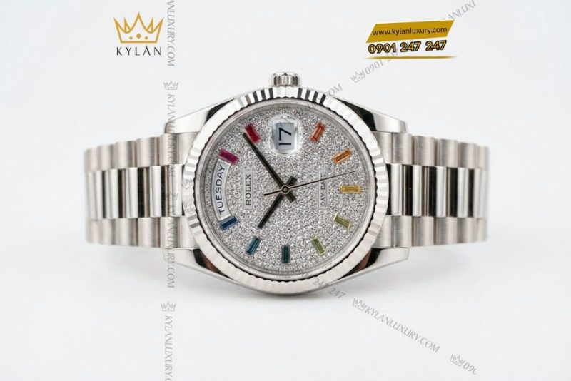 Đồng hồ Rolex Day Date 36 vàng trắng cọc rainbow 128239-0019