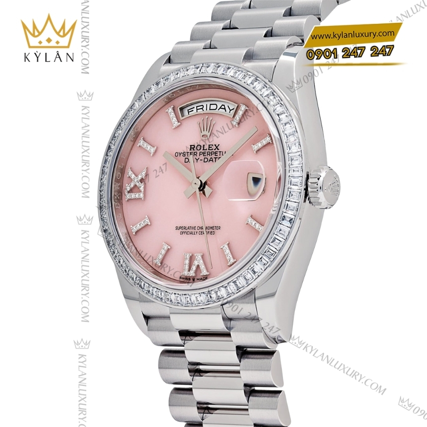Kỳ Lân Luxury rolex day date 36 bach kim 128396tbr 0009 2 Đồng hồ Rolex Day Date 36 bạch kim mặt đá mắt mèo 128396TBR-0009