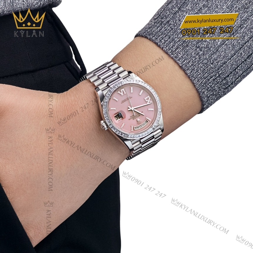 Kỳ Lân Luxury rolex day date 36 bach kim 128396tbr 0009 3 Đồng hồ Rolex Day Date 36 bạch kim mặt đá mắt mèo 128396TBR-0009