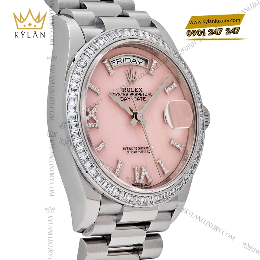 Kỳ Lân Luxury rolex day date 36 bach kim 128396tbr 0009 5 Đồng hồ Rolex Day Date 36 bạch kim mặt đá mắt mèo 128396TBR-0009