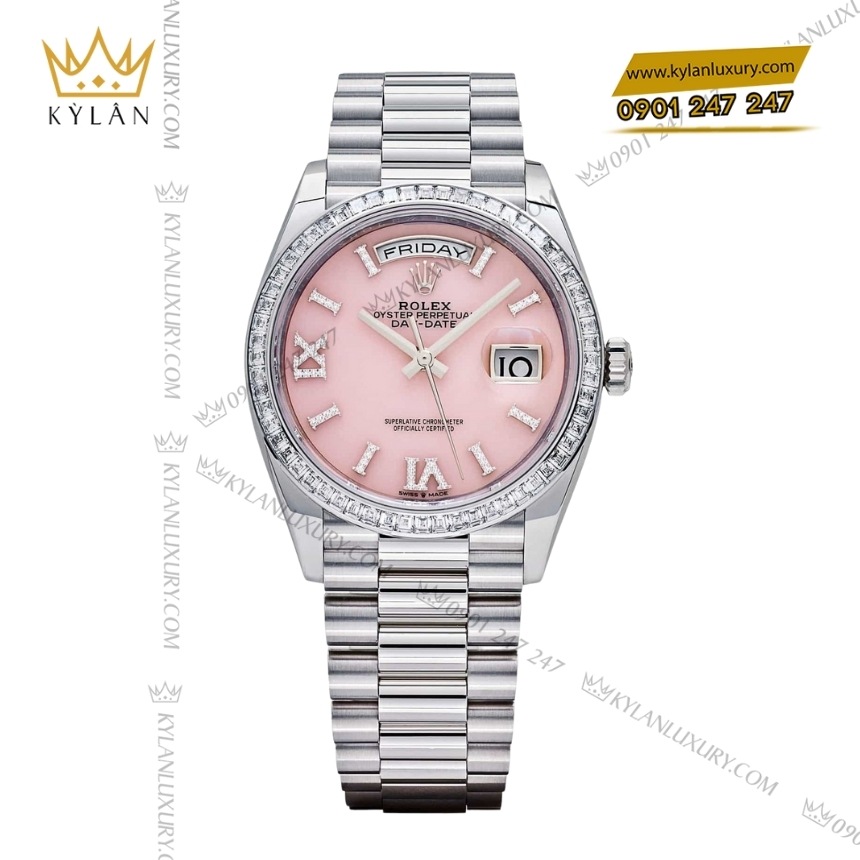 Kỳ Lân Luxury rolex day date 36 bach kim 128396tbr 0009 6 Đồng hồ Rolex Day Date 36 bạch kim mặt đá mắt mèo 128396TBR-0009