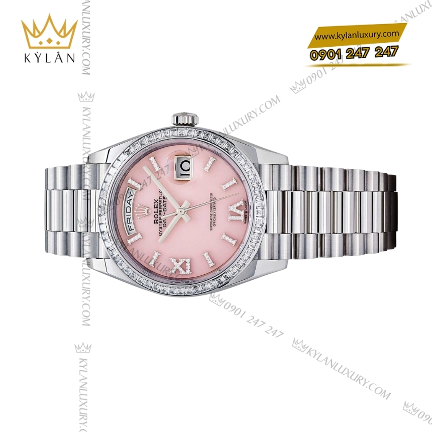 Kỳ Lân Luxury rolex day date 36 bach kim 128396tbr 0009 7 Đồng hồ Rolex Day Date 36 bạch kim mặt đá mắt mèo 128396TBR-0009