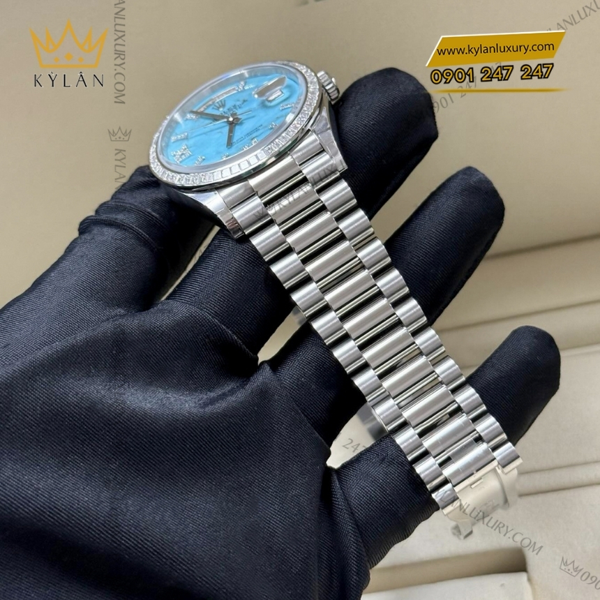 Kỳ Lân Luxury rolex day date 36 bach kim turquoise 128396tbr 0016 2 Đồng hồ Rolex Day Date 36 bạch kim mặt số turquoise 128396TBR-0016