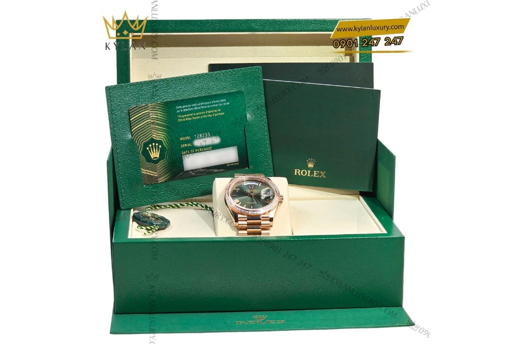 Kỳ Lân Luxury rolex day date 36 olive custom vanh kim vuong 128235 0089 29 Đồng hồ Rolex Day Date 36 Olive custom vành kim vuông 128235-0089