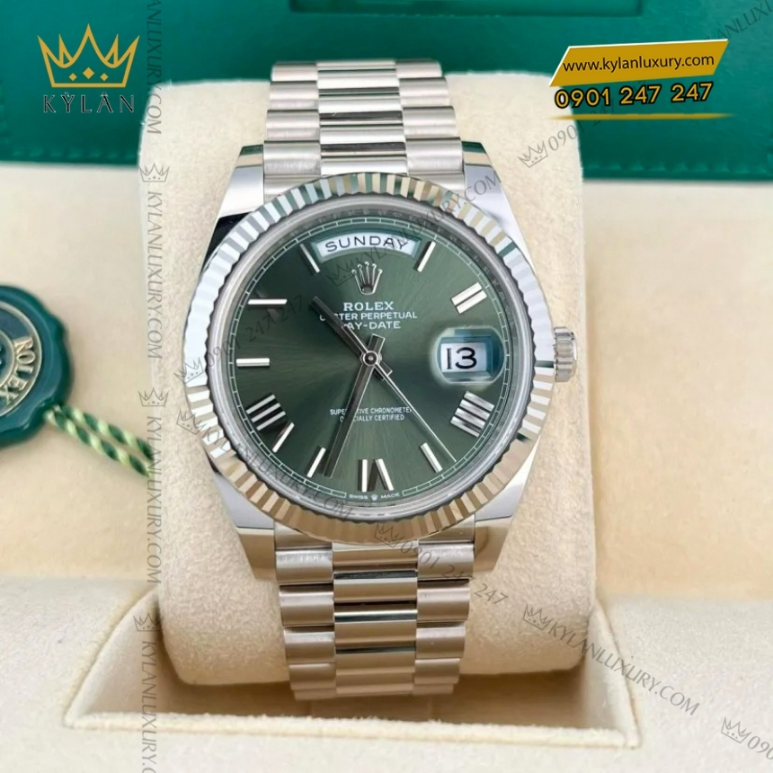 Kỳ Lân Luxury rolex day date 40 228239 0033 mat so xanh olive 8 Đồng hồ Rolex Day Date 40 mặt số xanh olive 228239-0033