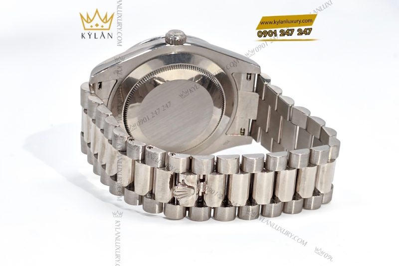 Đồng hồ Rolex Day Date 41 vàng trắng custom vành kim vuông 218239-0006