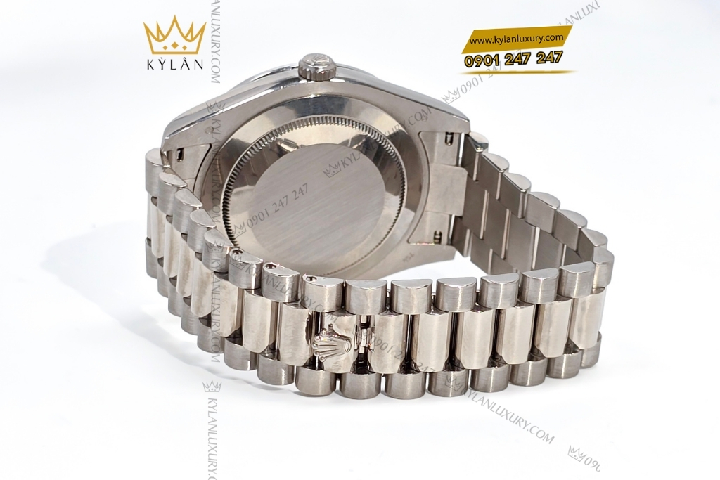 Kỳ Lân Luxury rolex day date 41 custom vanh kim vuong 218239 4 Đồng hồ Rolex Day Date 41 vàng trắng custom vành kim vuông 218239-0006
