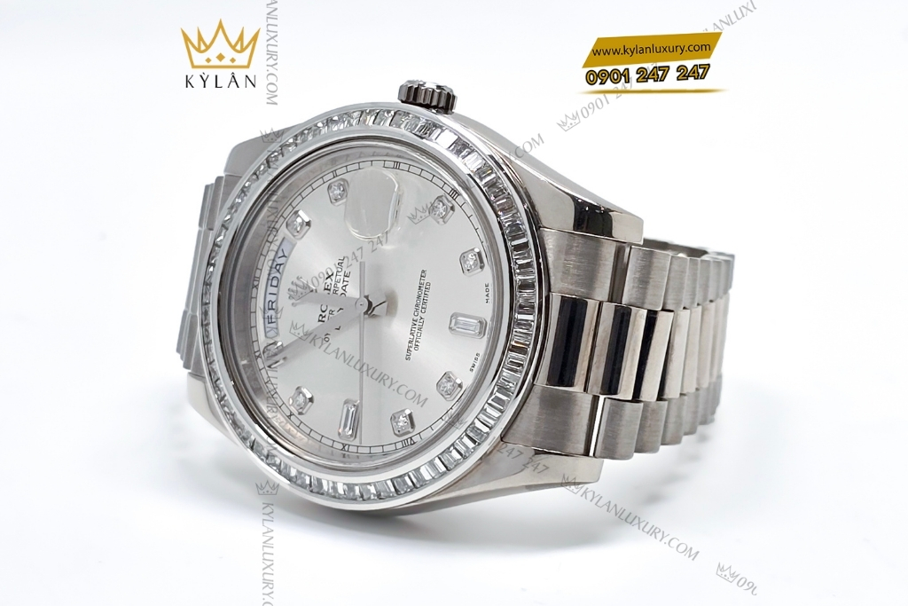 Kỳ Lân Luxury rolex day date 41 custom vanh kim vuong 218239 5 Đồng hồ Rolex Day Date 41 vàng trắng custom vành kim vuông 218239-0006