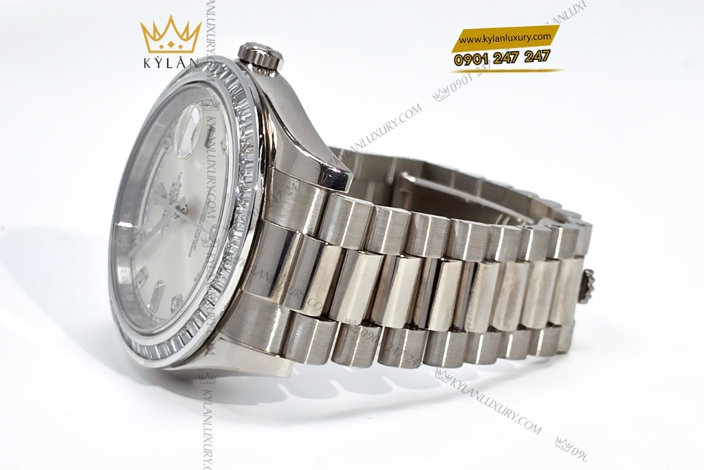 Kỳ Lân Luxury rolex day date 41 custom vanh kim vuong 218239 7 Đồng hồ Rolex Day Date 41 vàng trắng custom vành kim vuông 218239-0006