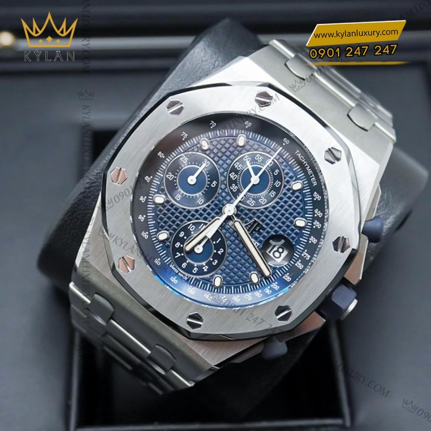 Kỳ Lân Luxury royal oak offshore chronograph 26238st oo 2000st 01 2 Đồng hồ Royal Oak Offshore Chronograph bản thép mặt số xanh 42mm