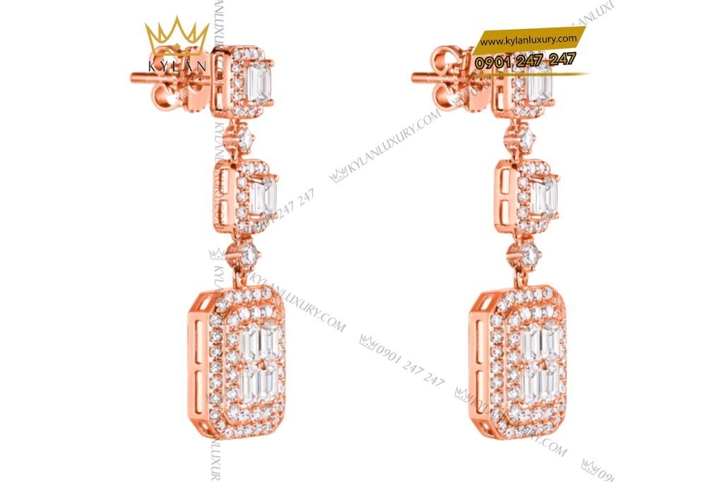 Kỳ Lân Luxury Bong tai vang hong Au750 dinh kim cuong 3 Bông tai vàng hồng Au750 đính kim cương