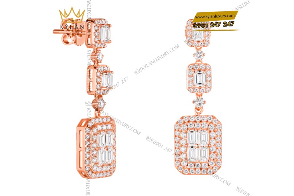 Bông tai vàng hồng Au750 đính kim cương