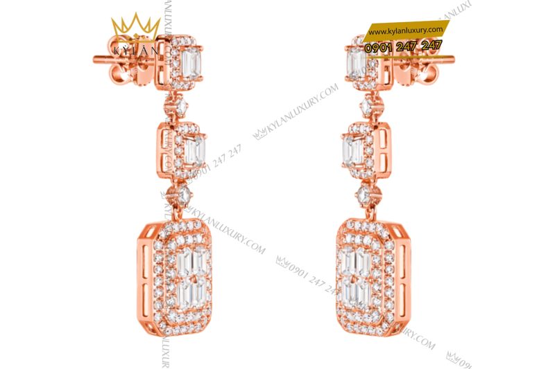 Bông tai vàng hồng Au750 đính kim cương