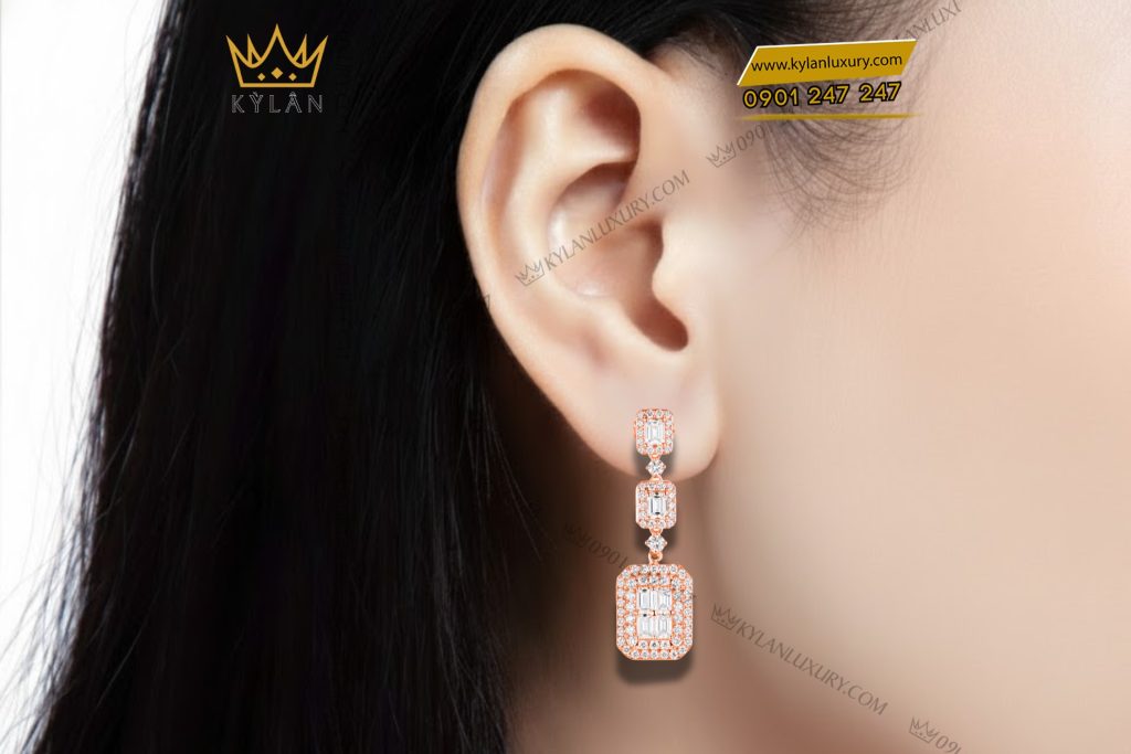 Bông tai vàng hồng Au750 đính kim cương
