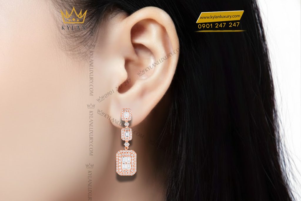 Bông tai vàng hồng Au750 đính kim cương