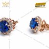 Bông tai vàng hồng Au750 đính kim cương và đá sapphire xanh