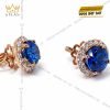Bông tai vàng hồng Au750 đính kim cương và đá sapphire xanh