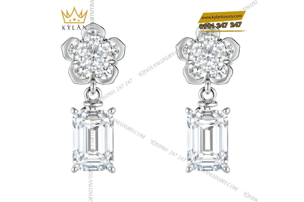 Bông tai vàng trắng Au750 đính kim cương 2 Bông tai vàng trắng Au750 đính kim cương