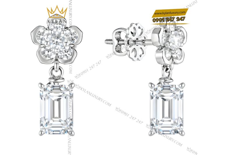 Bông tai vàng trắng Au750 đính kim cương